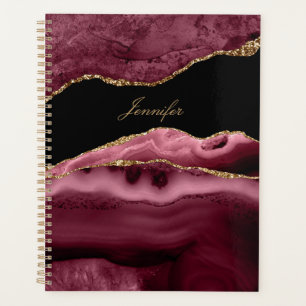 Modern Dusty Rose Black & Gold Agate Personalize Planner