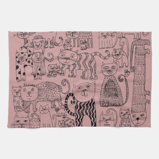 Modern Dusty Rose Cute Cats Pattern Kitchen Towel