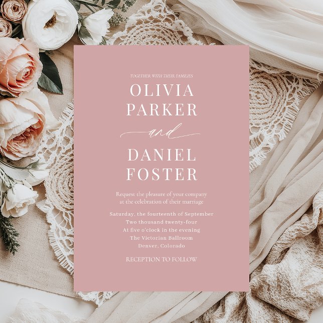 Modern Dusty Rose Elegant Minimalist Wedding Invitation (Creator Uploaded)