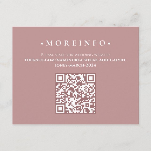 Modern Dusty Rose Floral Minimalist QR Code RSVP Enclosure Card (Front)