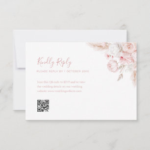 modern dusty rose floral qr code rsvp card