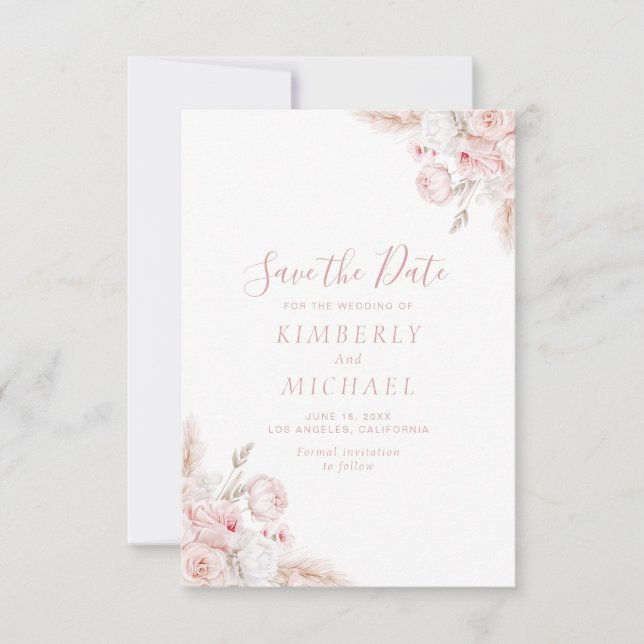 modern dusty rose floral wedding save the date (Front)