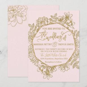 Modern Dusty Rose & Gold blush Pink floral Wedding Invitation