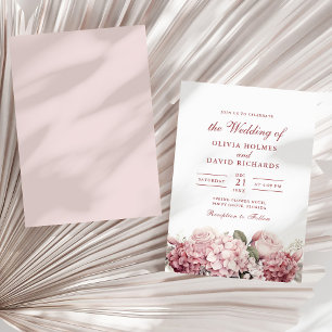 Modern Dusty Rose Hydrangea Wedding Invitation