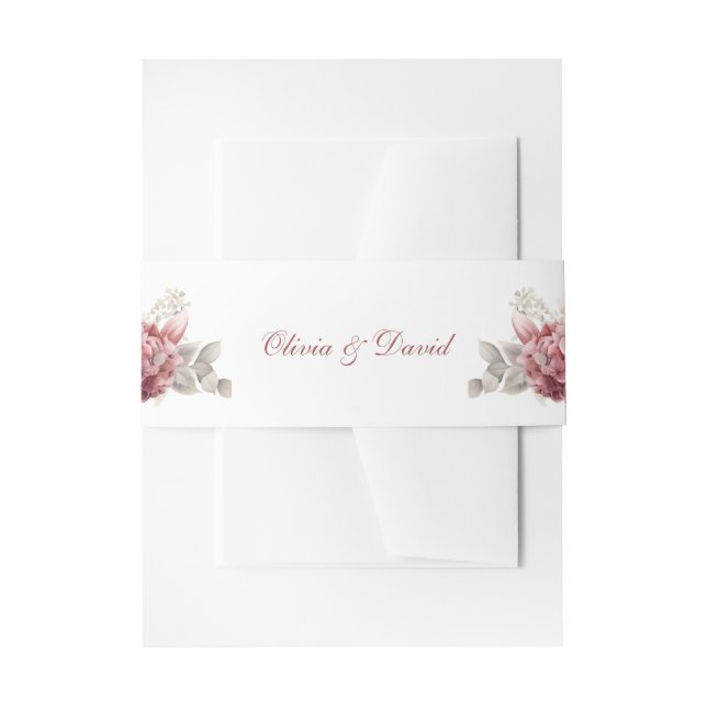 Modern Dusty Rose Hydrangea Wedding Invitation Belly Band (Front Example)