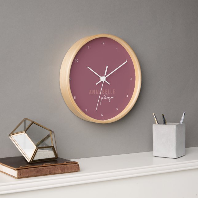 Modern Dusty Rose Minimal Script Personalized Clock (Office)