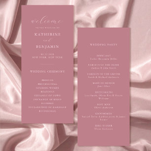 Modern Dusty Rose Minimalist Wedding Program
