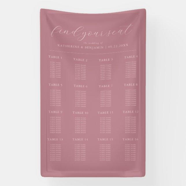 Modern Dusty Rose Minimalist Wedding Seating Chart Banner (Vertical)