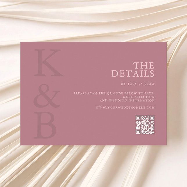 Modern Dusty Rose Monogram Minimalist Wedding Enclosure Card (Creator Uploaded)