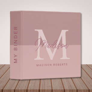 Modern Dusty Rose Monogram Name Binder