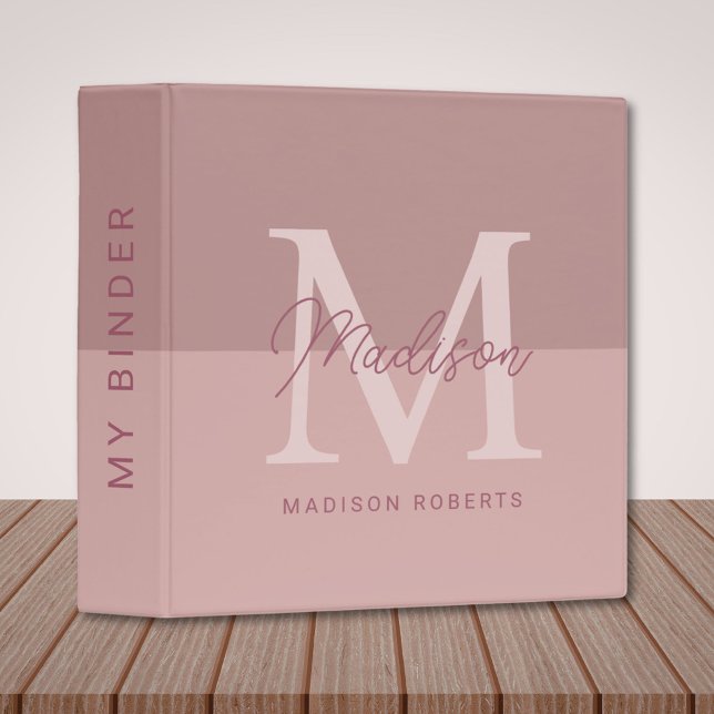 Modern Dusty Rose Monogram Name  Binder (Creator Uploaded)