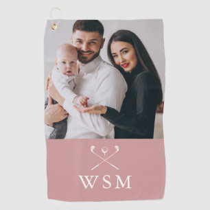 Modern Dusty Rose Monogram Photo Golf Clubs Golf Towel