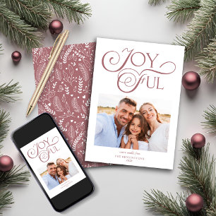 Modern Dusty Rose Pattern Joyful Christmas Photo Holiday Card