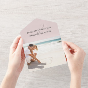 Modern Dusty Rose Photo Minimalist QR Code RSVP  All In One Invitation