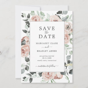 Modern Dusty Rose Pink Floral Elegant Wedding Save The Date