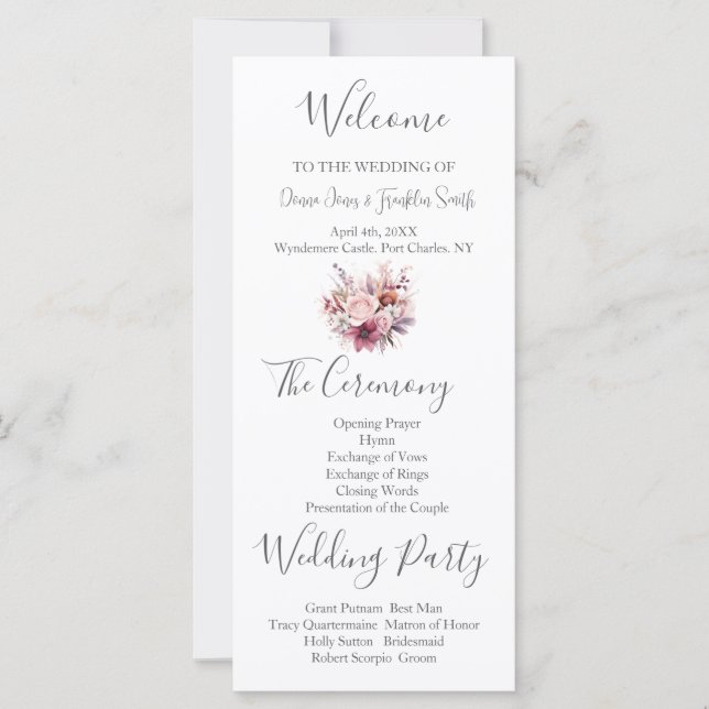 Modern Dusty Rose Pink Wedding Program (Front)