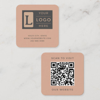 Modern Dusty Rose QR Code Minimalist Custom Logo Square Business Card