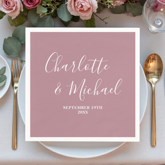 Modern Dusty Rose Script Minimalist Wedding Napkin (Creator Uploaded)