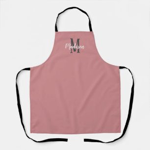 Modern Dusty Rose Script Monogram Name Kitchen Apron