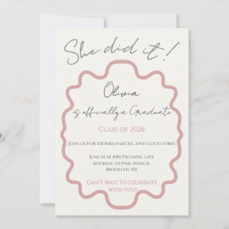 Modern Dusty Rose She Did It Graduation Party  Invitation