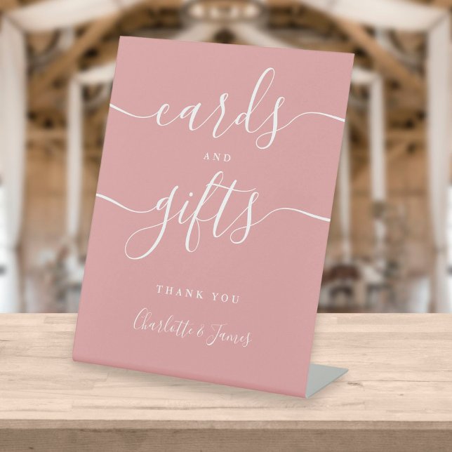 Modern Dusty Rose Signature Script Cards And Gifts Pedestal Sign (Creator Uploaded)