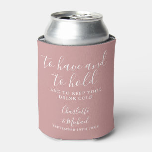 Modern Dusty Rose Signature Script Wedding Can Cooler