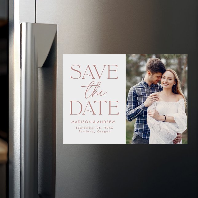 Modern Dusty Rose Typography Photo Save the Date Magnetic Invitation (Creator Uploaded)
