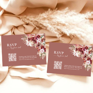 Modern Dusty Rosewood & Blush QR Code Wedding RSVP Card