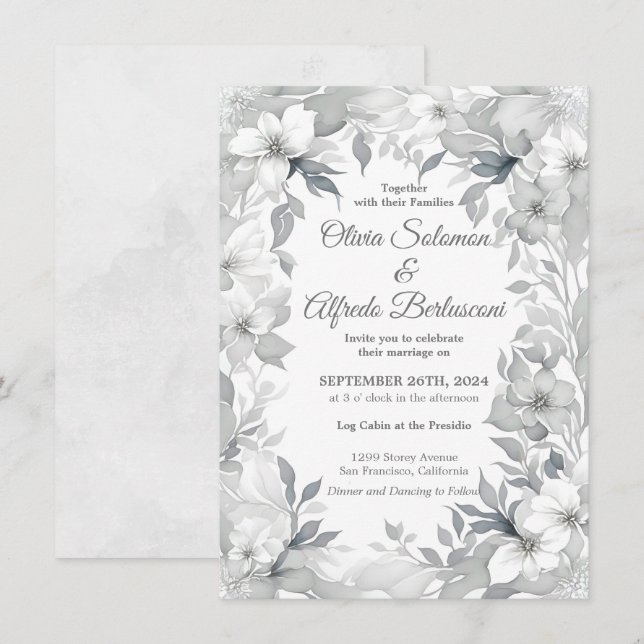 Modern Dusty silver elegant style Wedding Invite (Front/Back)