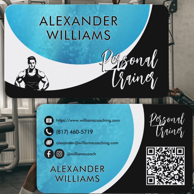 Modern Dynamic QRcode Personal Trainer Fitness Business Card (Creator Uploaded)