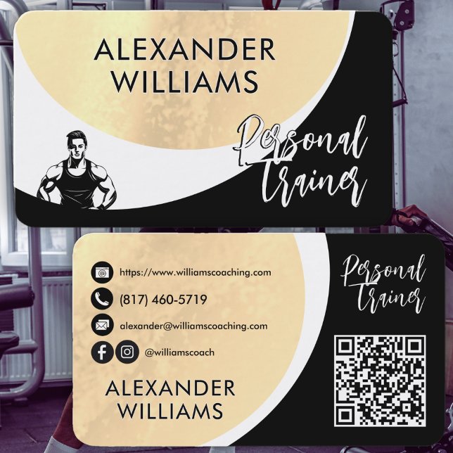 Modern Dynamic QRcode Personal Trainer Fitness Business Card (Creator Uploaded)