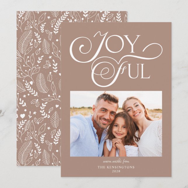 Modern Earth Clay Pattern Joyful Holiday Photo (Front/Back)