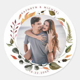 Modern Earth Colours Wreath Floral Photo Classic Round Sticker