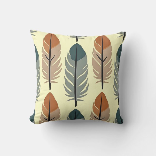 Modern Earth Tone Feathers Throw Pillow (Front)