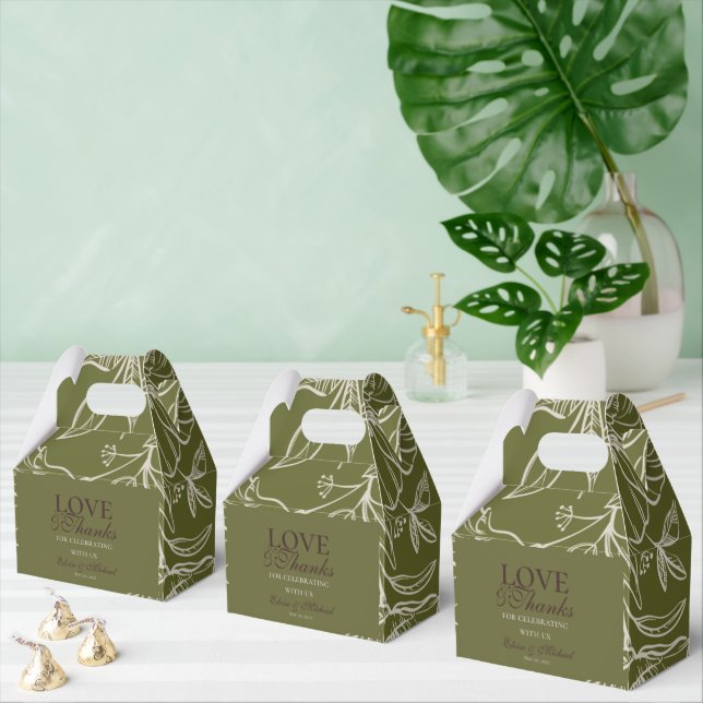 Modern Earth Tone Floral Love and Thanks Wedding  Favor Box (Multiple)