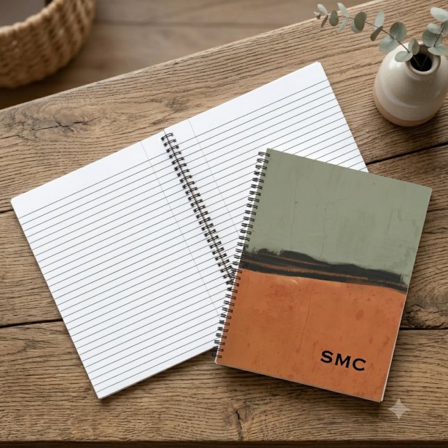 Modern Earth Tone Monogrammed Notebook (Chic monogram notebook with abstract earth tones, ideal for a stylish student’s back-to-school gift)