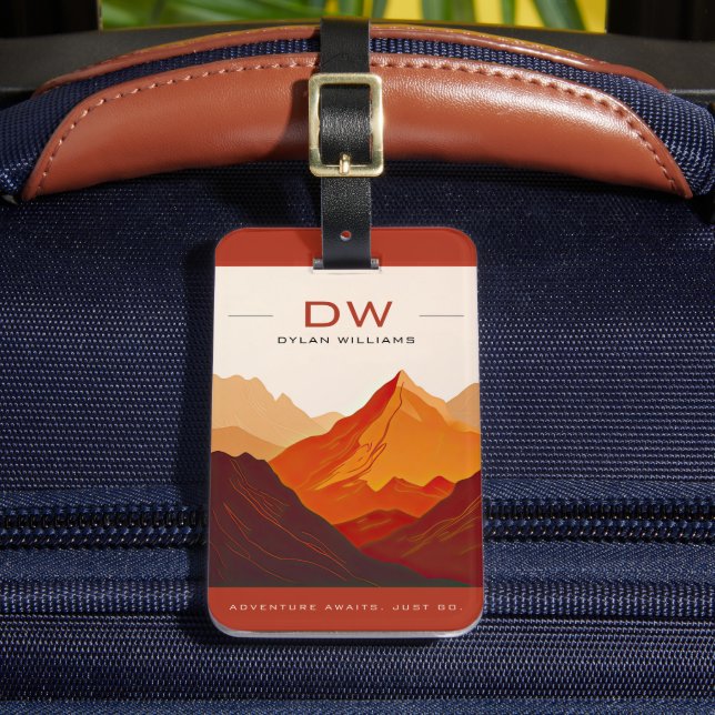 Modern Earth Tone Mountains Adventure Monogram Luggage Tag (Front Insitu 2)