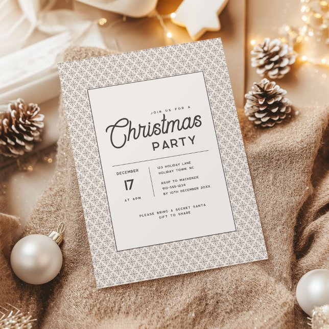 Modern Earth Tone Scandinavian Snowflake Christmas Invitation (Neutral Snowflake Modern Christmas Party Invitation brown)