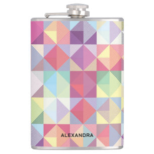 Modern Earthtone Geometric Pattern With Name Hip Flask