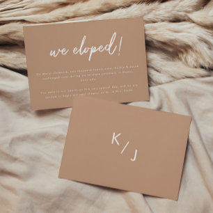 Modern Earthy Beige Script Wedding Elopement Announcement