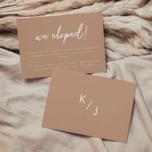 Modern Earthy Beige Script Wedding Elopement Announcement (Creator Uploaded)