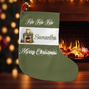Modern earthy minimalist personalized christmas   large christmas stocking