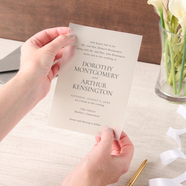 Modern Earthy Neutral Elegant Wedding Vellum Invitations (Handheld)
