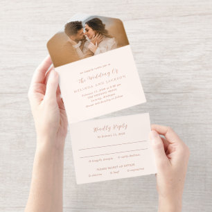 Modern Earthy Neutral Photo Wedding All In One Invitation