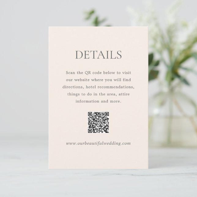 Modern Earthy Neutral QR Code Elegant Wedding Enclosure Card (Standing Front)