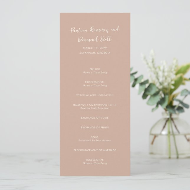 Modern Earthy Neutral Simple Wedding Program (Standing Front)