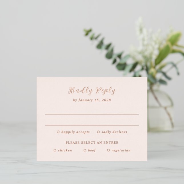 Modern Earthy Neutral Wedding Foil RSVP Card (Standing Front)