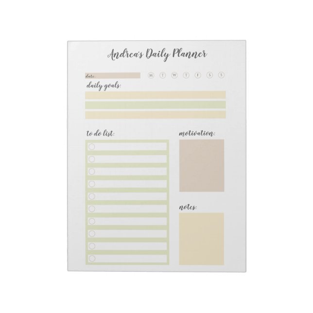 Modern Earthy Personalized Daily Planner Notepad (Rotated)