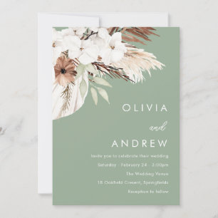 Modern Earthy Sage Boho Wedding Invitation
