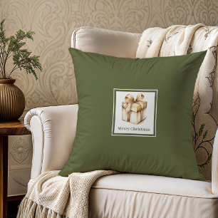 Modern earthy script family name Christmas gift Throw Pillow